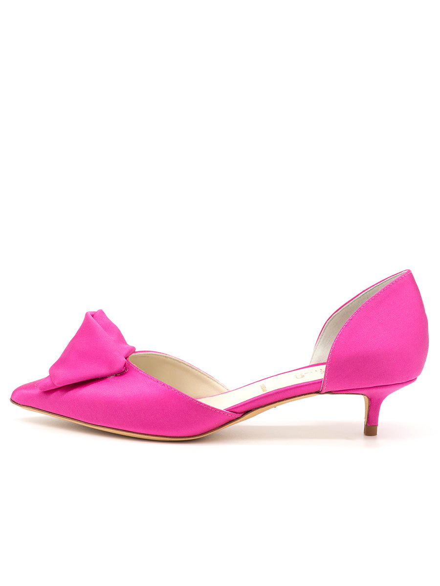 Pink Satin Heel Pointed Pump Mules Women's Classic Bow Heels|FSJshoes